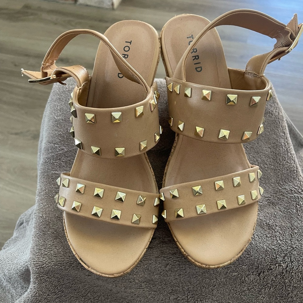 Torrid Studded Ankle Wrap Sandals in tan